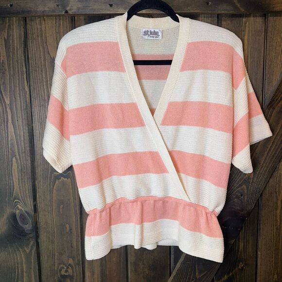 VTG St John Knit V-Neck Striped Knit Sweater - Picture 1 of 7
